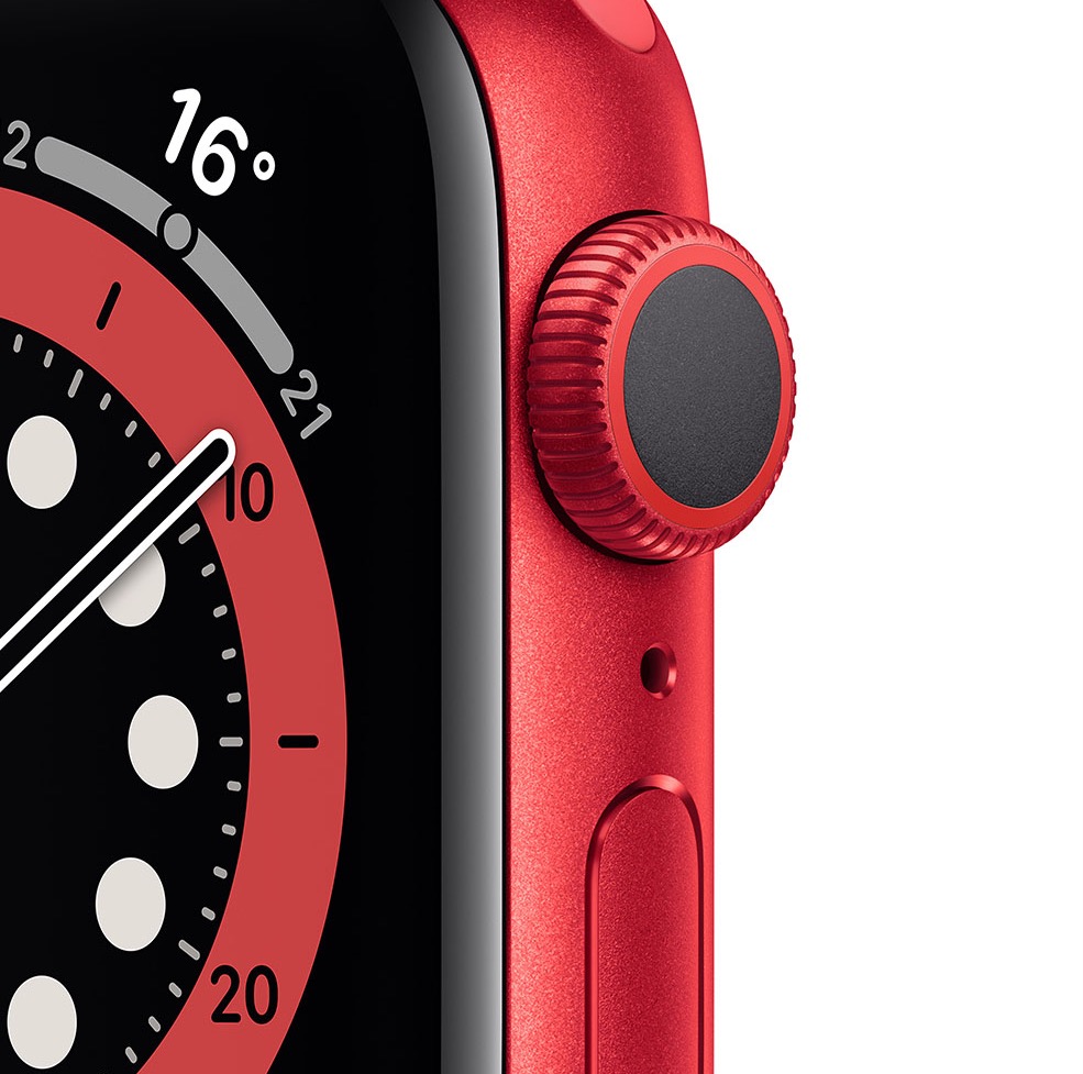 Фото — Apple Watch Series 6, 40 мм, алюминий цвета (PRODUCT)RED, спортивный ремешок красного цвета
