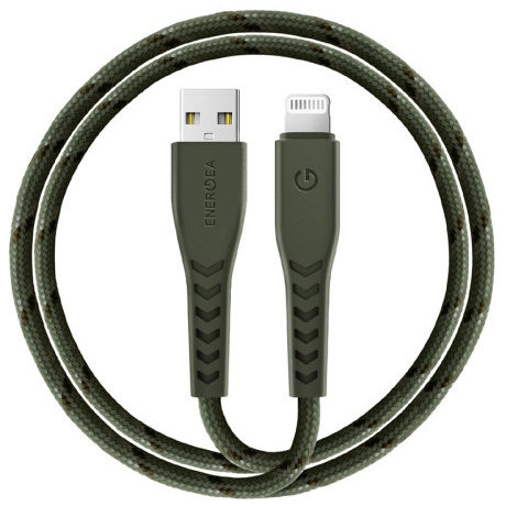 Фото — Кабель EnergEA NyloFlex USB - Lightning MFI 3А 1.5 м, зеленый