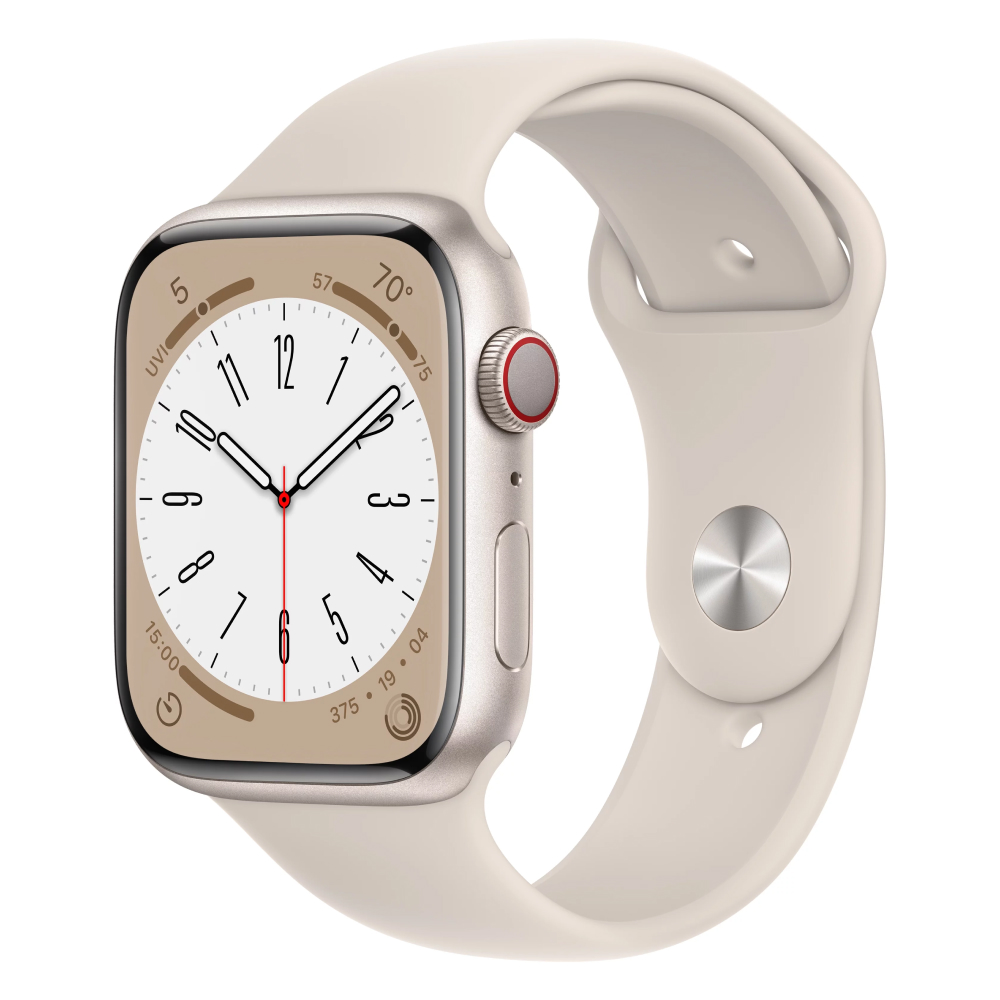 Фото — Apple Watch Series 8, 45 мм, GPS+Cellular, корпус цвета «сияющая звезда», ремешок золотой, M/L