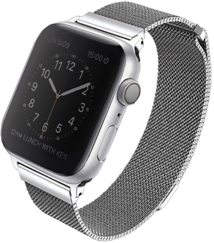 Фото — Ремешок для смарт-часов Uniq для Apple Watch 40/38 mm Dante Strap Mesh Steel, серебристый