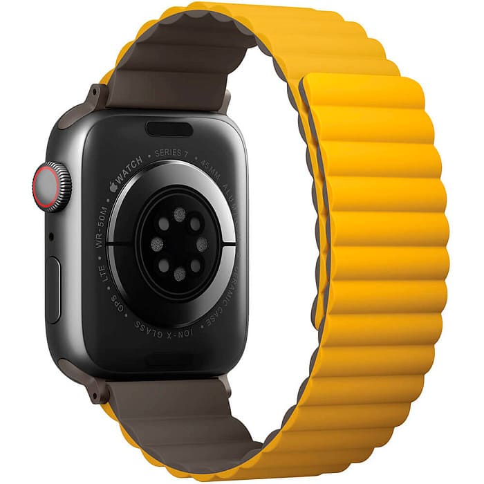 Фото — Ремешок для смарт-часов Uniq Revix Reversible для Apple Watch 45/44/42 mm, Magnetic, желтый/зеленый
