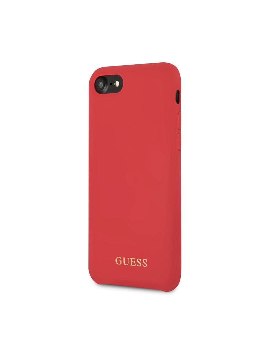 Фото — Чехол для смартфона Guess для iPhone 7/8/SE 2020 Silicone collection Gold metal logo Hard Red