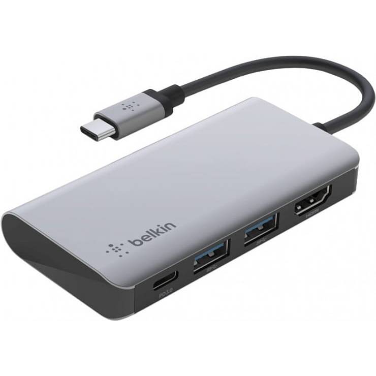 Адаптер Belkin Multiport CONNECT USB-C 4 в 1, серый