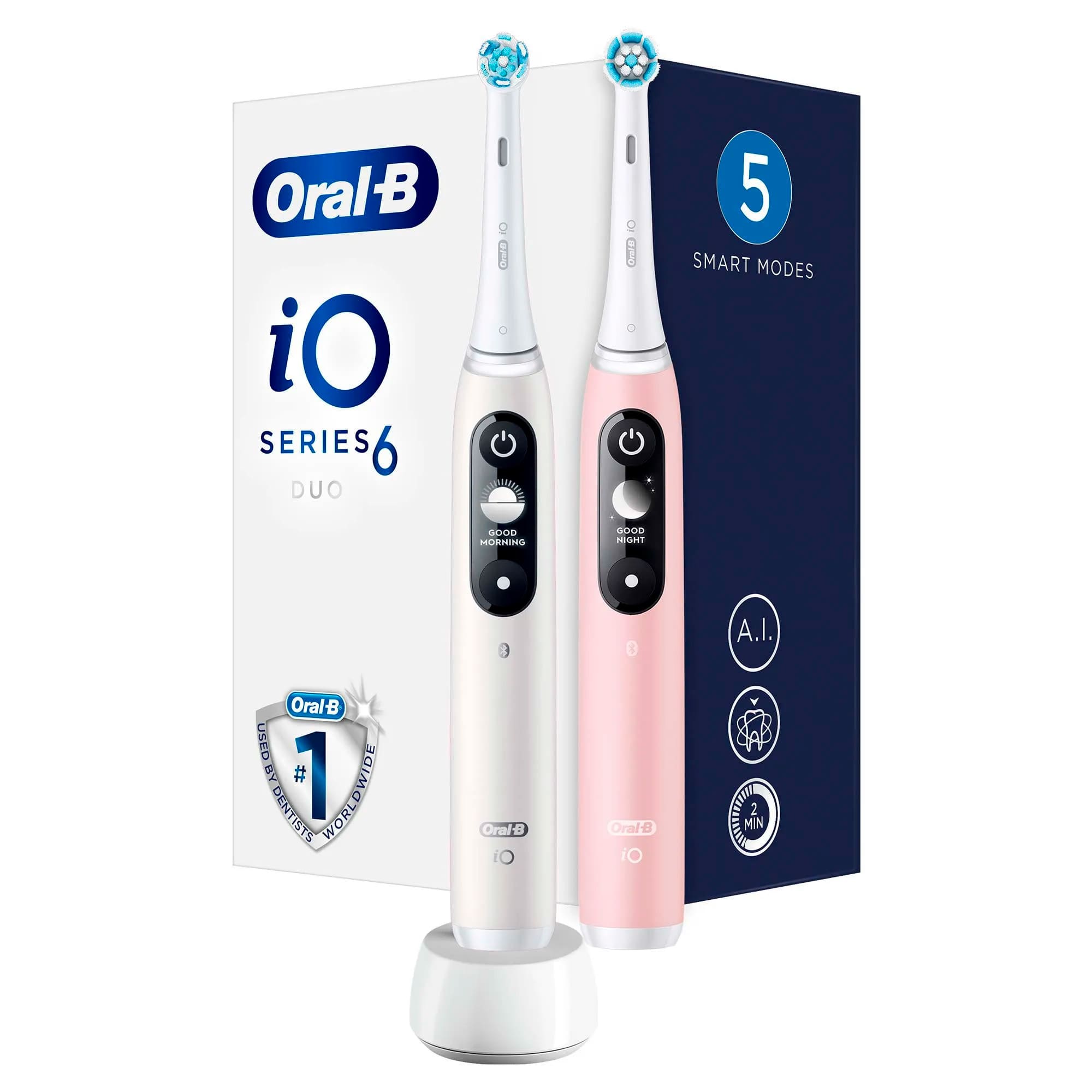 Фото — Электрическая зубная щетка Oral-B iO Series 6 Duo, белый + розовый