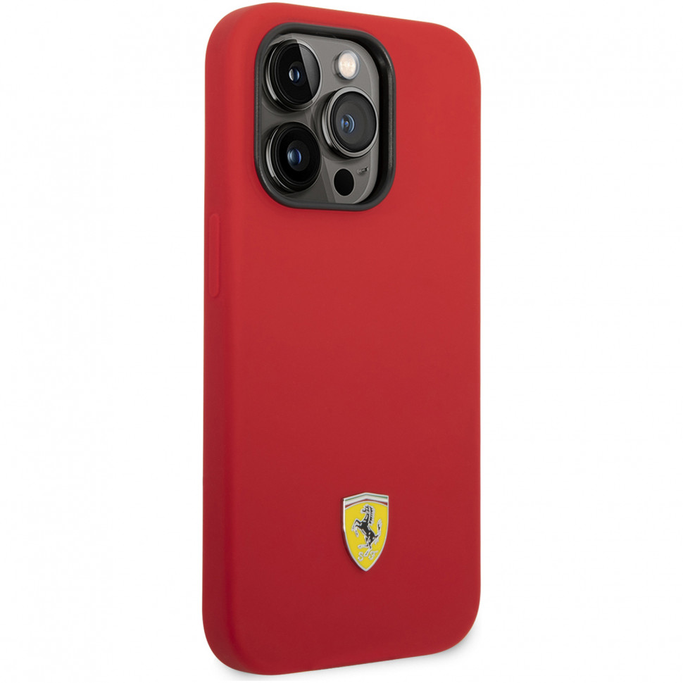 Фото — Чехол для смартфона Ferrari Silicone Metal Logo iPhone 14 Pro, красный