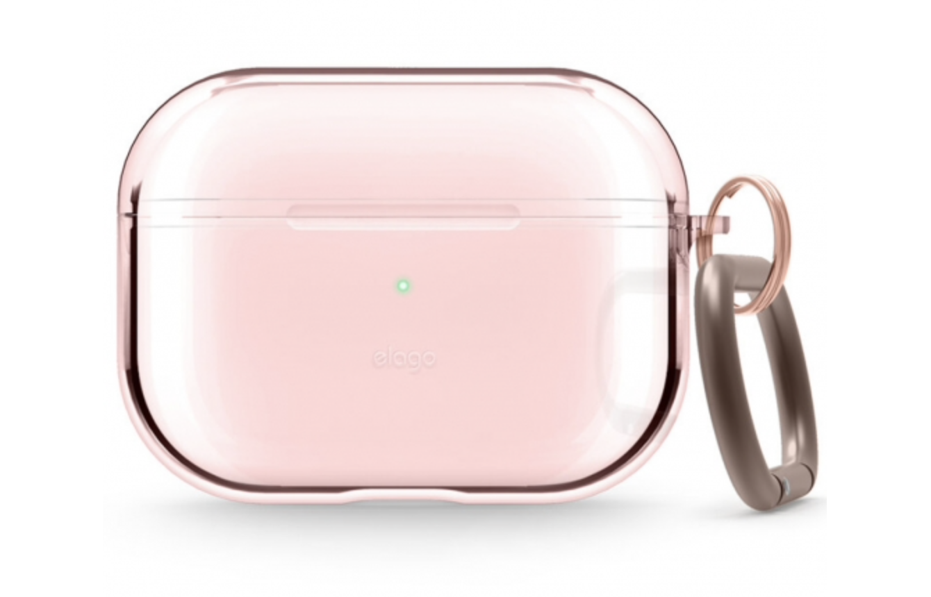 Фото — Чехол с карабином Elago Clear Hang case для AirPods Pro, розовый