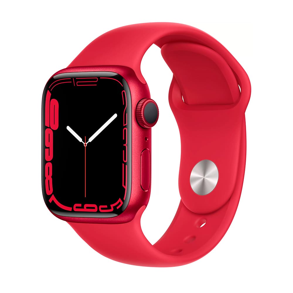 Фото — Apple Watch Series 7, 41 мм, корпус из алюминия красного цвета, спортивный ремешок (PRODUCT)RED