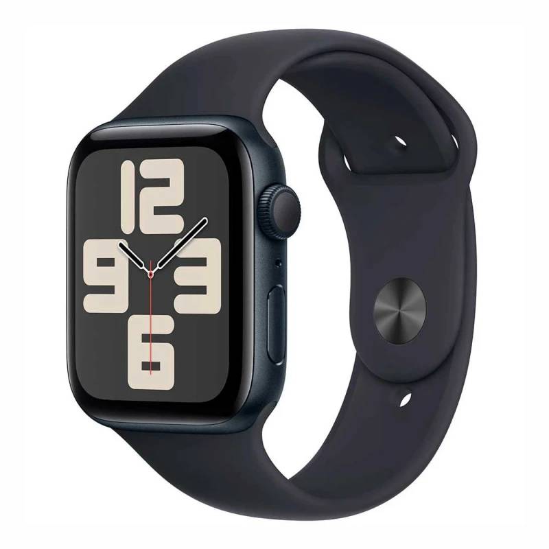 Фото — Apple Watch SE (2-е поколение 2023), 40 мм, алюминий цвета «тёмная ночь», ремешок черный, S/M