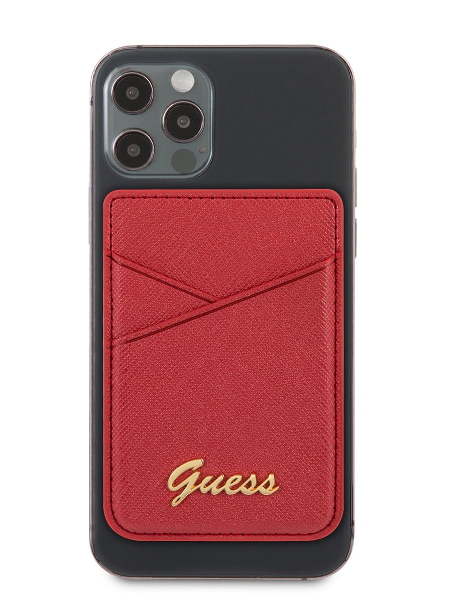 Фото — Чехол для смартфона Guess Wallet Cardslot MagSafe Saffiano Script logo Red