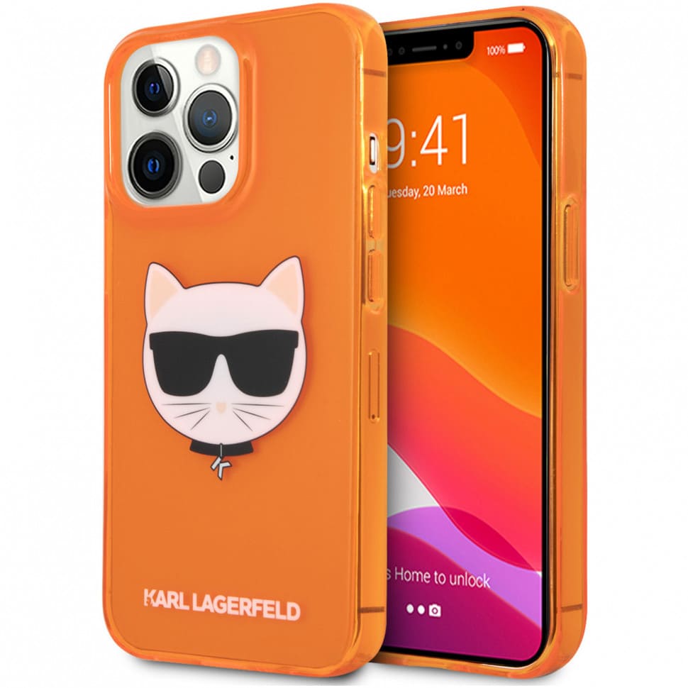 Чехол для смартфона Karl Lagerfeld Tpu Fluo Case Choupette's Head  для iPhone 13 Pro, оранжевый