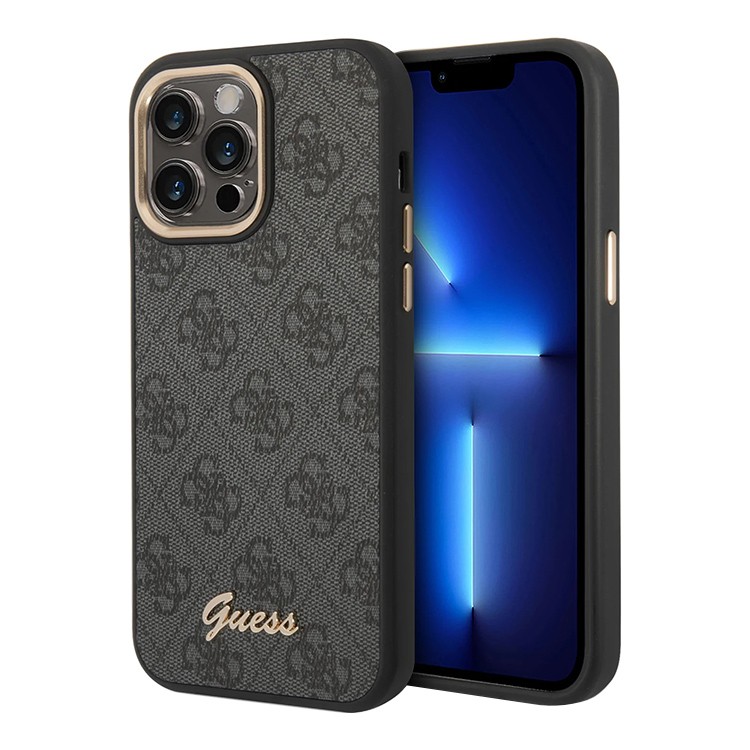 Фото — Чехол для смартфона iPhone 14 Pro Max Guess PU 4G Script metal logo with MagSafe, черный
