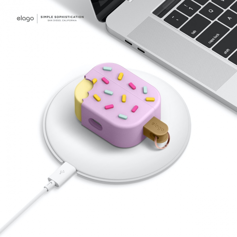 Фото — Силиконовый чехол с карабином Elago Ice Cream Silicone Hang case для AirPods Pro, лавандовый
