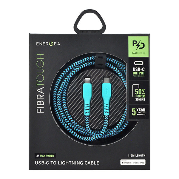 Кабель EnergEA FibraTough USB-C - Lightning MFI 1.5 м, бирюзовый