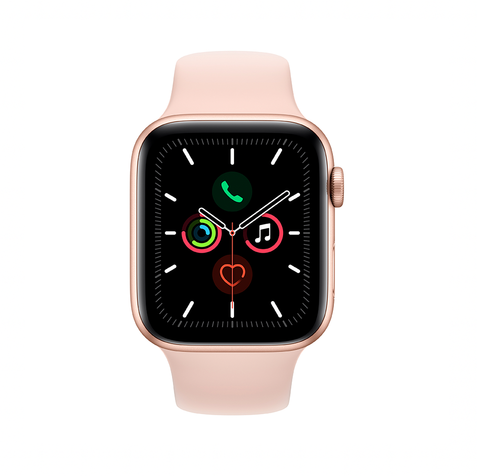 Apple Watch Series 5, 44 мм, алюминий золотого цвета, спортивный ремешок «розовый песок»