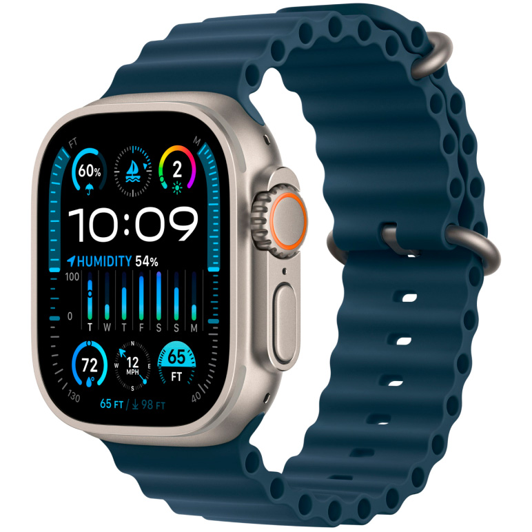 Фото — Apple Watch Ultra 2 GPS + Cellular, 49 мм, корпус из титана, ремешок Ocean синего цвета
