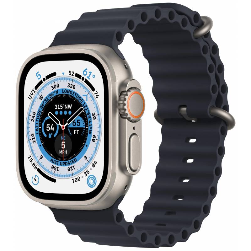 Фото — Apple Watch Ultra GPS + Cellular, 49 мм, корпус из титана, ремешок Ocean цвета «тёмная ночь»