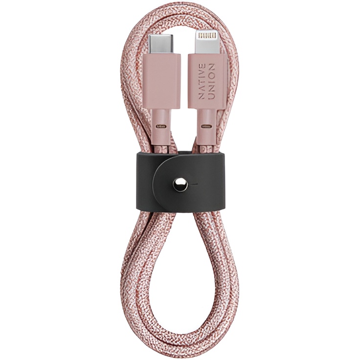 Фото — Кабель Native Union Belt Lightning на USB-C, 1.2 м, розовый