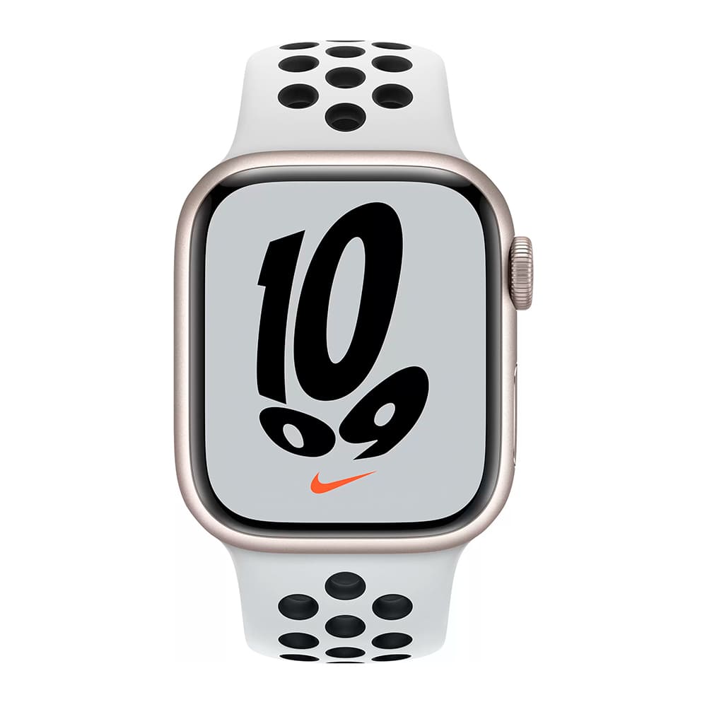 Фото — Apple Watch Nike Series 7, 41 мм, корпус «сияющая звезда», спортивный ремешок Nike