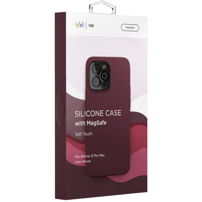 Чехол защитный vlp Silicone case with MagSafe для iPhone 13 Pro Max, «марсала»