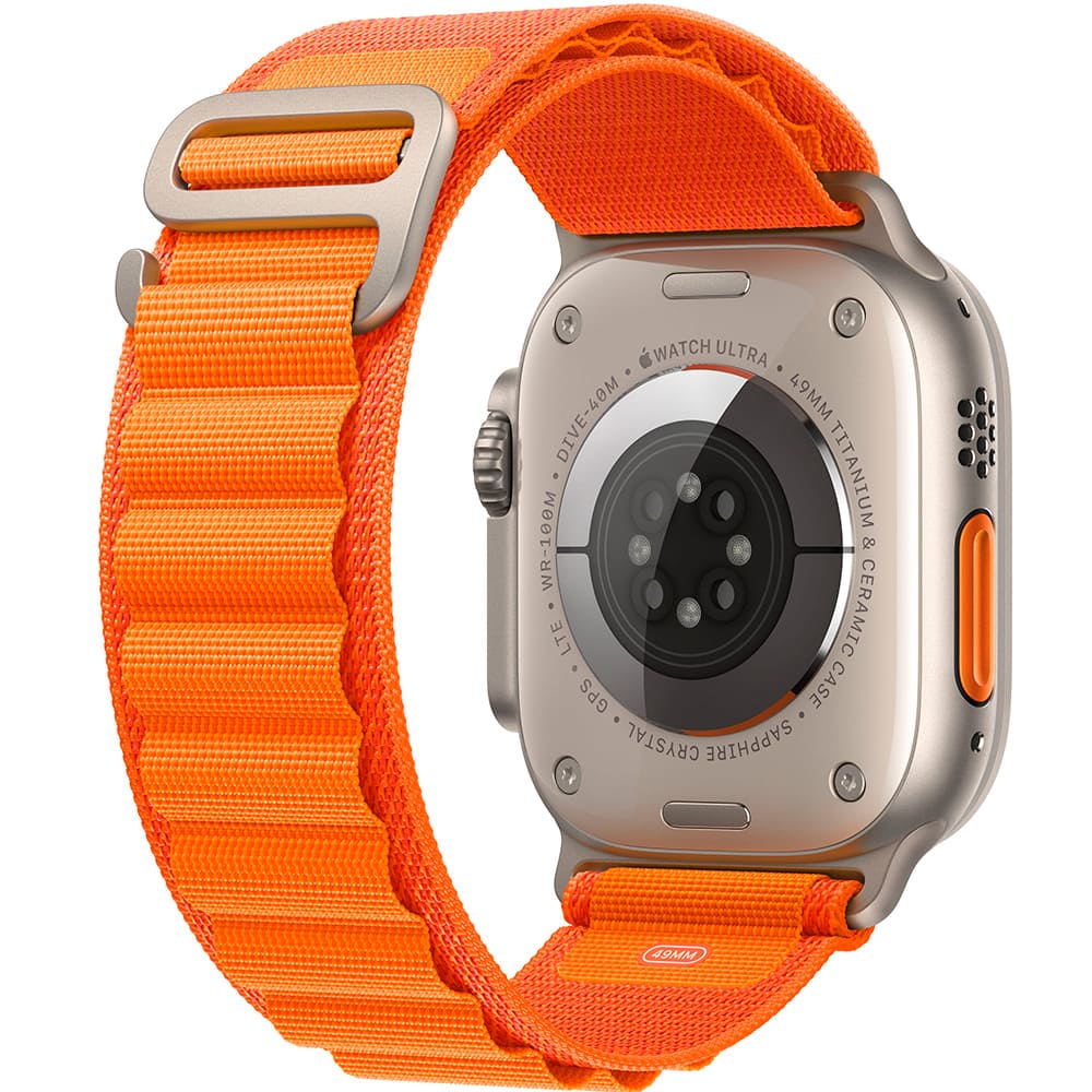 Фото — Apple Watch Ultra GPS + Cellular, 49 мм, корпус из титана, ремешок Alpine оранжевого цвета L