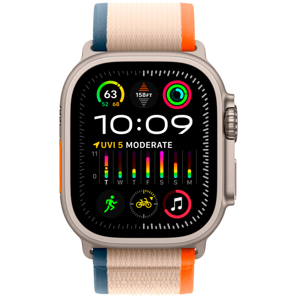 Фото — Apple Watch Ultra 2 GPS + Cellular, 49 мм, корпус из титана, ремешок Trail оранжевого/бежевого цвета