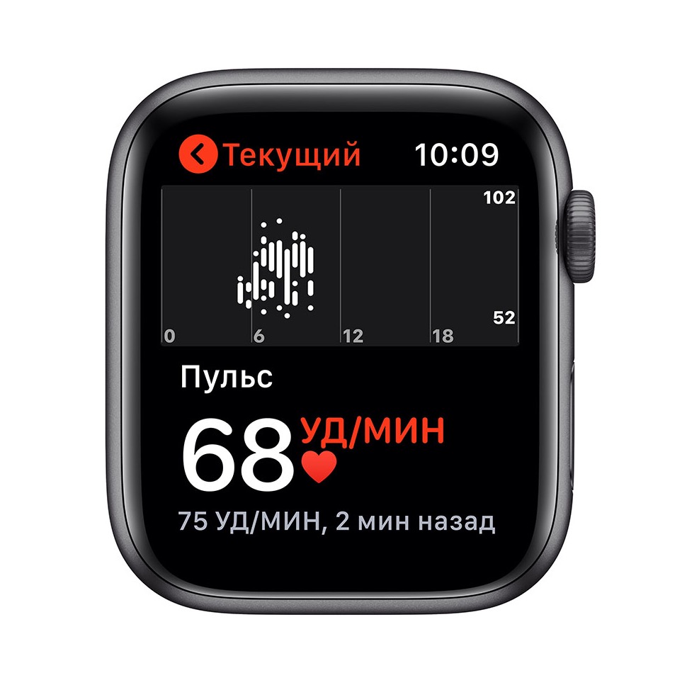 Фото — Apple Watch SE, 44 мм, алюминий цвета «серый космос», спортивный ремешок черного цвета