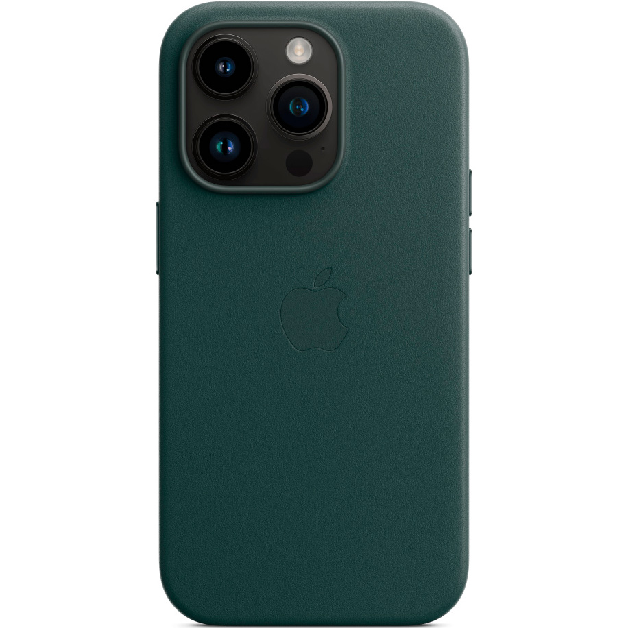 Фото — Чехол для смартфона iPhone 14 Pro Leather Case with MagSafe, «лесной зеленый»
