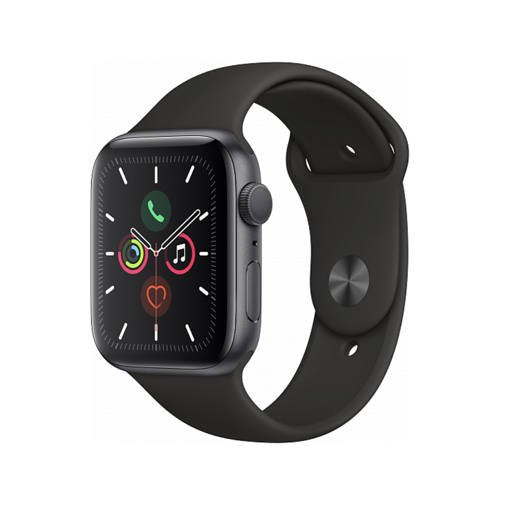 Apple Watch Series 5, 44 мм, алюминий цвета «серый космос», спортивный ремешок черного цвета