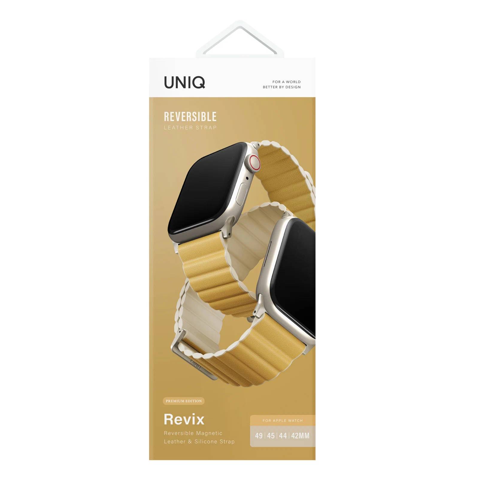 Ремешок для смарт-часов Uniq Apple Watch 49/45/44/42 mm Revix Premium Ed. Leather/Silicone Canary, желтый