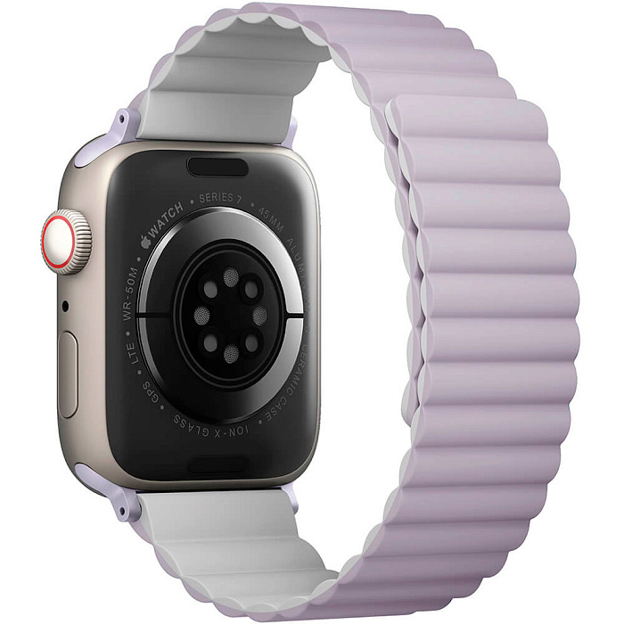 Фото — Ремешок для смарт-часов Uniq Revix Reversible для Apple Watch 45/44/42 mm, Magnetic, лиловый/белый