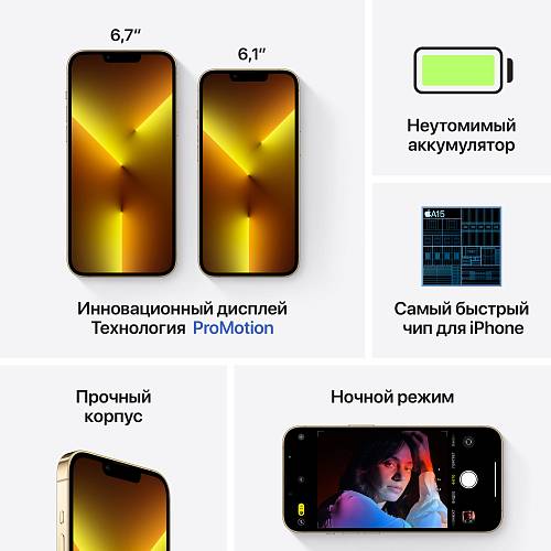 Смартфон Apple iPhone 13 Pro, 256 ГБ, золотой