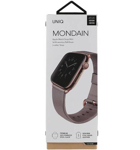 Ремешок для смарт-часов Uniq для Apple Watch 40/38 mm Mondain Strap кожаный, бежевый