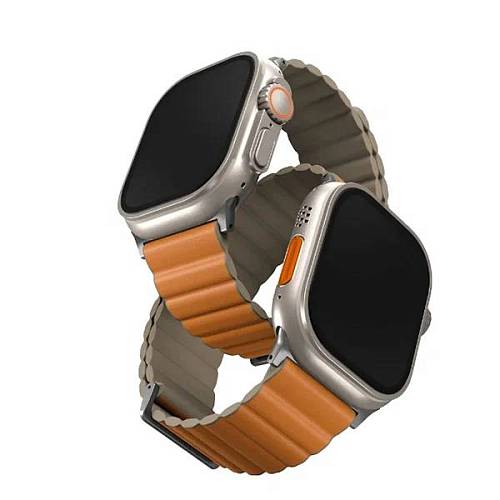 Ремешок для смарт-часов Uniq Apple Watch 49/45/44/42 mm Revix Premium Ed. Leather/Silicone Saffron, оранжевый