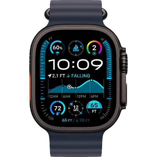 Apple Watch Ultra 2 (2024), 49 мм, корпус цвета «титановый черный», ремешок Ocean синего цвета