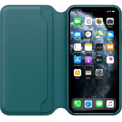 Чехол для смартфона Folio для iPhone 11 Pro Max, кожа, «зеленый павлин»