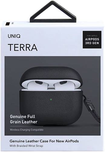 Чехол для наушников Uniq Terra для AirPods 3, кожа, черный