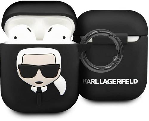 Чехол для наушников Lagerfeld для Airpods 1/2 Silicone case with ring Karl Black