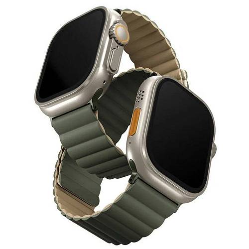 Ремешок для смарт-часов Uniq Apple Watch 49/45/44/42 mm Revix reversible Magnetic, зеленый/бежевый