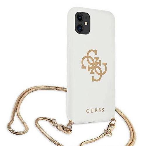 Чехол для смартфона Guess для iPhone 11 Liquid silicone 4G Big logo Hard White + Gold chain
