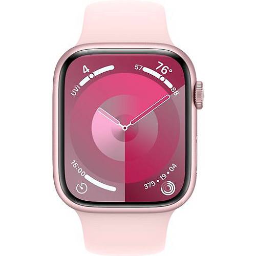 Apple Watch Series 9, 45 мм, корпус из алюминия розового цвета, спортивный ремешок, S/M