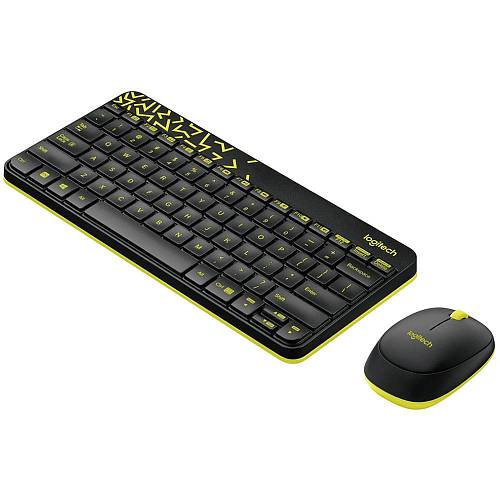 Клавиатура и мышь Logitech MK240, USB, беспроводной, черный и жёлтый