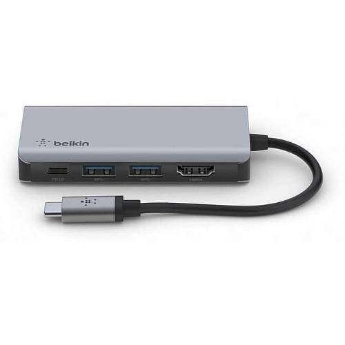 Адаптер Belkin Multiport CONNECT USB-C 4 в 1, серый