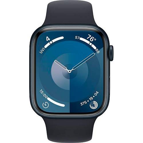 Apple Watch Series 9, 45 мм, корпус из алюминия цвета «тёмная ночь», спортивный ремешок, S/M