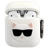 Фото — Чехол для наушников Lagerfeld для Airpods 1/2 Silicone case with ring Choupette White