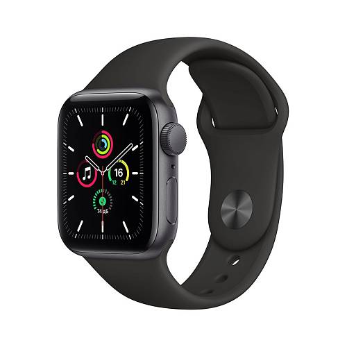 Apple Watch SE, 40 мм, алюминий цвета «серый космос», спортивный ремешок черного цвета