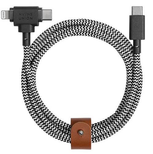 Кабель Native Union Belt Cable Duo USB-C to USB-C/Lightning 1.5m, зебра