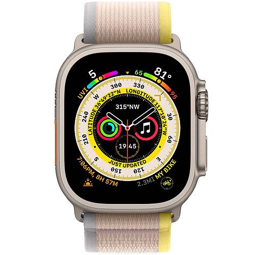 Apple Watch Ultra GPS + Cellular, 49 мм, корпус из титана, ремешок Trail желтого/бежевого цвета S/M