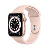 Фото — Apple Watch Series 6, 44 мм, алюминий золотого цвета, спортивный ремешок цвета «розовый песок»