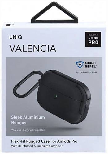 Чехол для наушников Uniq Valencia Anti-microbial для AirPods Pro, черный
