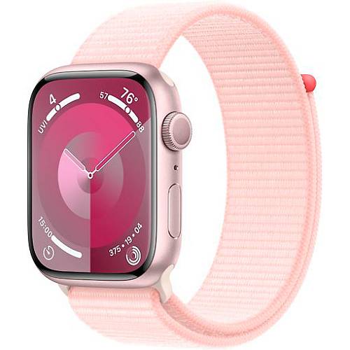 Apple Watch Series 9, 45 мм, корпус из алюминия розового цвета, плетеный ремешок